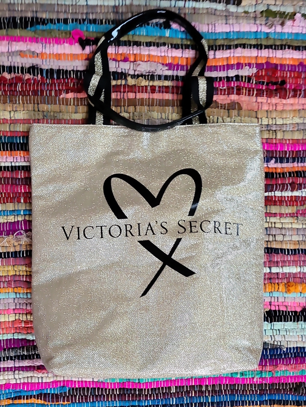 VICTORIA'S SECRET Gold Glitter Fashion Show Limited Edition Tote Bag Casual Chic - Picture 7 of 13